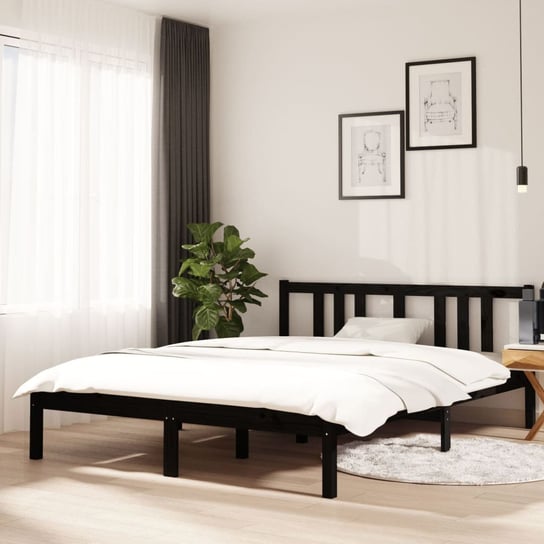 vidaXL Rama łóżka, czarna, lite drewno, 140 x 190 cm vidaXL