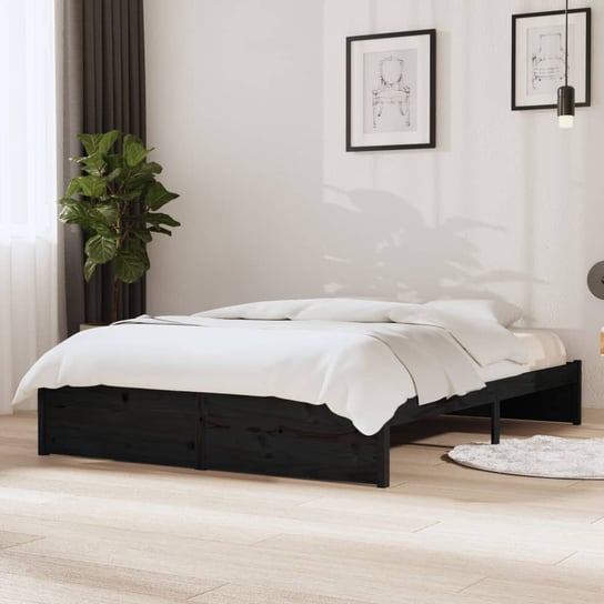 vidaXL Rama łóżka, czarna, lite drewno, 140 x 200 cm vidaXL