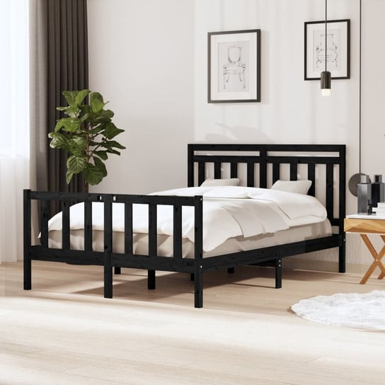 vidaXL Rama łóżka, czarna, lite drewno, 140x190 cm vidaXL