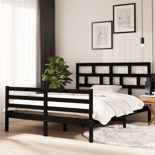 vidaXL Rama łóżka, czarna, lite drewno, 150x200 cm, King Size vidaXL