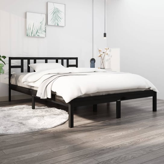 vidaXL Rama łóżka, czarna, lite drewno, 150x200 cm, King Size vidaXL