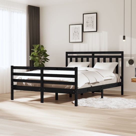 vidaXL Rama łóżka, czarna, lite drewno, 160 x 200 cm vidaXL
