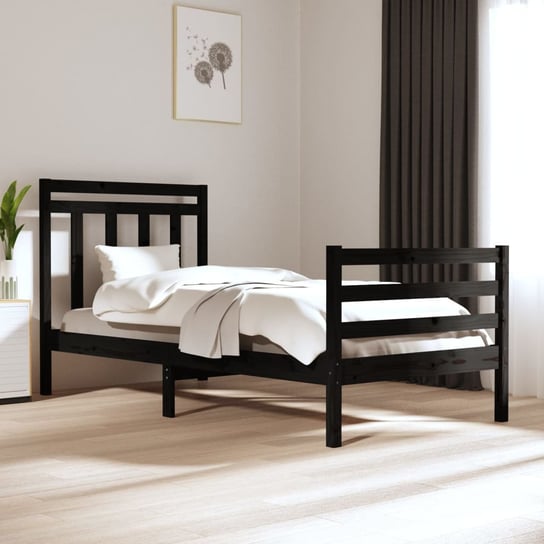 vidaXL Rama łóżka, czarna, lite drewno, 75x190 cm, pojedyncza vidaXL