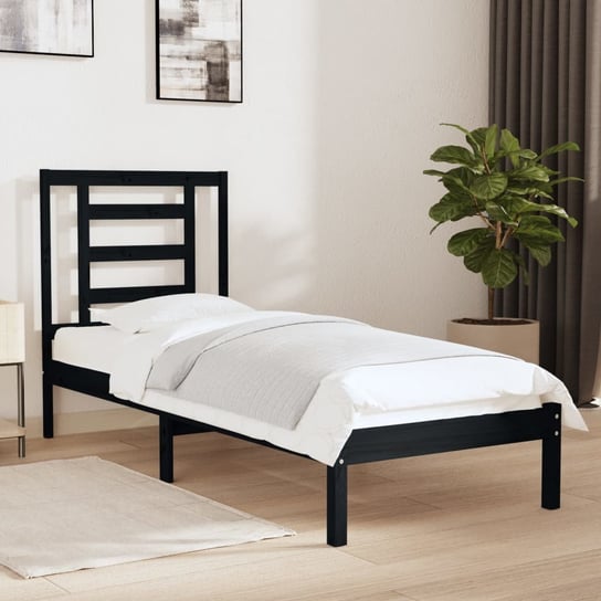 vidaXL Rama łóżka, czarna, lite drewno, 75x190 cm, pojedyncza vidaXL