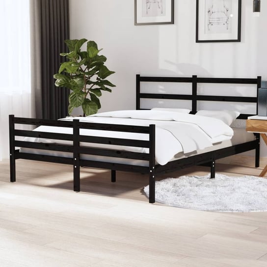 vidaXL Rama łóżka, czarna, lite drewno sosnowe, 135x190 cm, podwójna vidaXL