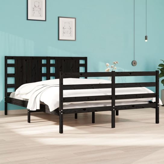 vidaXL Rama łóżka, czarna, lite drewno sosnowe, 140x190 cm vidaXL