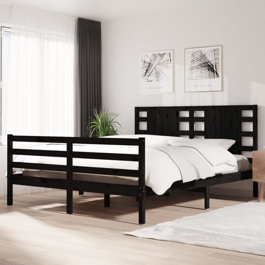vidaXL Rama łóżka, czarna, lite drewno sosnowe, 150x200 cm, King Size vidaXL