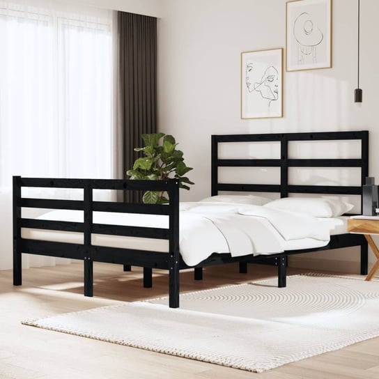vidaXL Rama łóżka, czarna, lite drewno sosnowe, 150x200 cm, King Size vidaXL