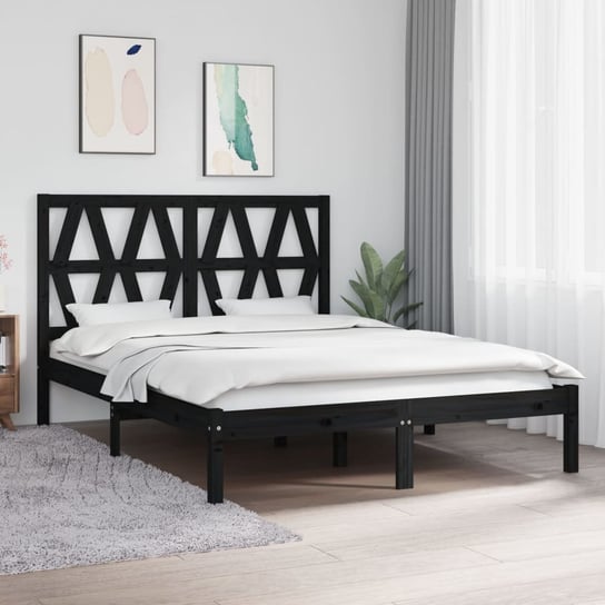 vidaXL Rama łóżka, czarna, lite drewno sosnowe, 160 x 200 cm vidaXL