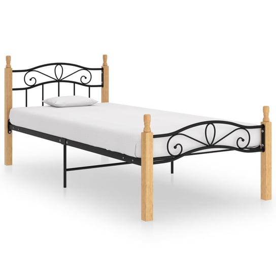 vidaXL Rama łóżka, czarny metal i lite drewno dębowe, 100x200 cm vidaXL