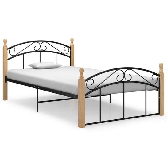 vidaXL Rama łóżka, czarny metal i lite drewno dębowe, 120x200 cm vidaXL