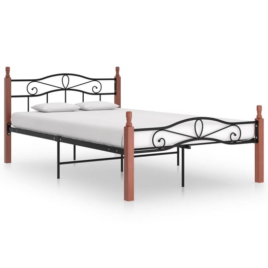 vidaXL Rama łóżka, czarny metal i lite drewno dębowe, 120x200 cm vidaXL