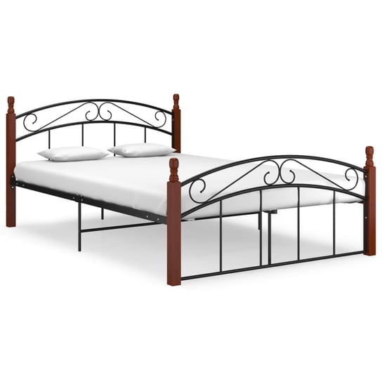 vidaXL Rama łóżka, czarny metal i lite drewno dębowe, 140x200 cm vidaXL