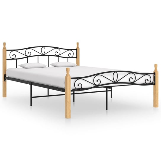 vidaXL Rama łóżka, czarny metal i lite drewno dębowe, 160x200 cm vidaXL