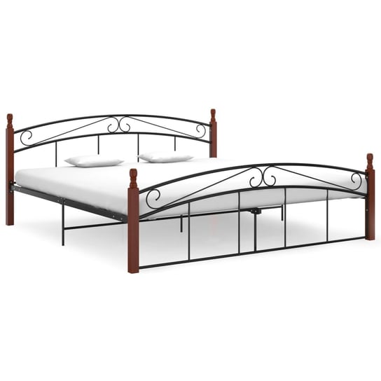 vidaXL Rama łóżka, czarny metal i lite drewno dębowe, 180x200 cm vidaXL