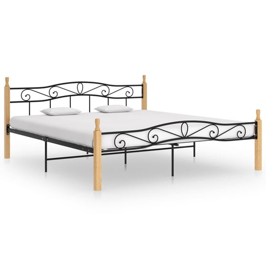 vidaXL Rama łóżka, czarny metal i lite drewno dębowe, 180x200 cm vidaXL