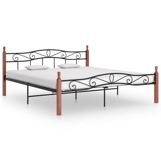 vidaXL Rama łóżka, czarny metal i lite drewno dębowe, 200x200 cm vidaXL