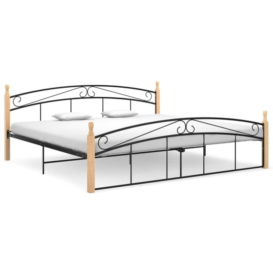 vidaXL Rama łóżka, czarny metal i lite drewno dębowe, 200x200 cm vidaXL