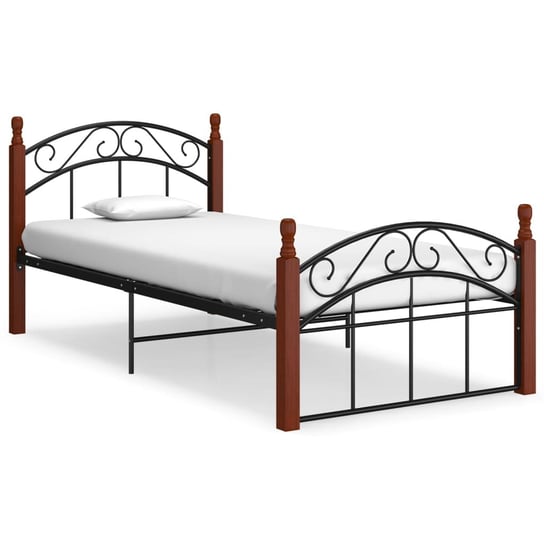 vidaXL Rama łóżka, czarny metal i lite drewno dębowe, 90x200 cm vidaXL