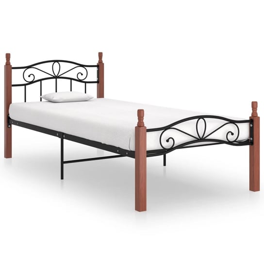 vidaXL Rama łóżka, czarny metal i lite drewno dębowe, 90x200 cm vidaXL
