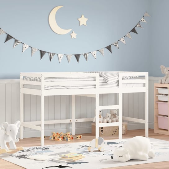vidaXL Rama łóżka dla dzieci, z drabinką, biała, 90x190 cm, lita sosna vidaXL