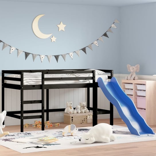 vidaXL Rama łóżka dla dzieci, ze zjeżdżalnią, czarna, 90x190 cm, sosna vidaXL