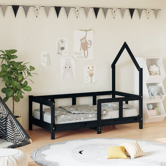 vidaXL Rama łóżka dziecięcego, czarna, 70x140 cm, drewno sosnowe vidaXL