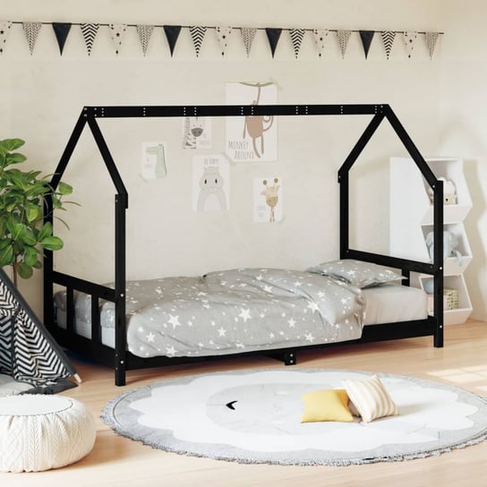 vidaXL Rama łóżka dziecięcego, czarna, 90x190 cm, drewno sosnowe vidaXL