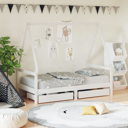 vidaXL Rama łóżka dziecięcego z szufladami, biała, 80x160 cm, sosna vidaXL