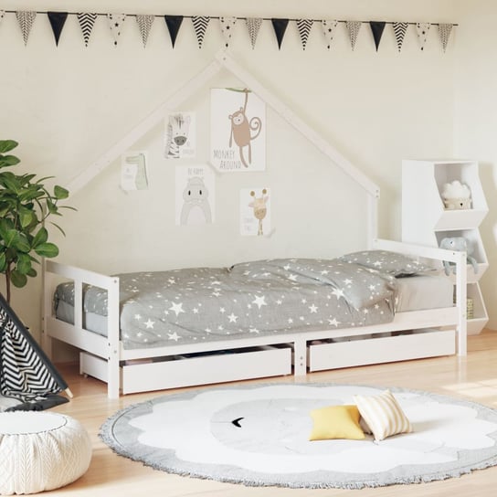 vidaXL Rama łóżka dziecięcego z szufladami, biała, 80x200 cm, sosnowa vidaXL