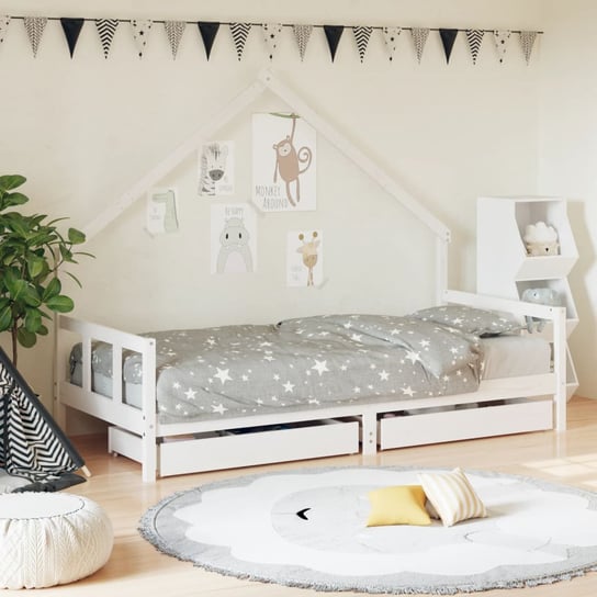 vidaXL Rama łóżka dziecięcego z szufladami, biała, 90x190 cm, sosna vidaXL