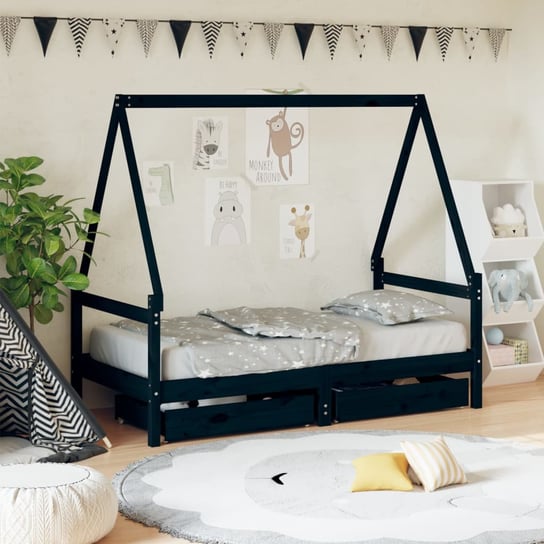 vidaXL Rama łóżka dziecięcego z szufladami, czarna, 80x160 cm, sosna vidaXL