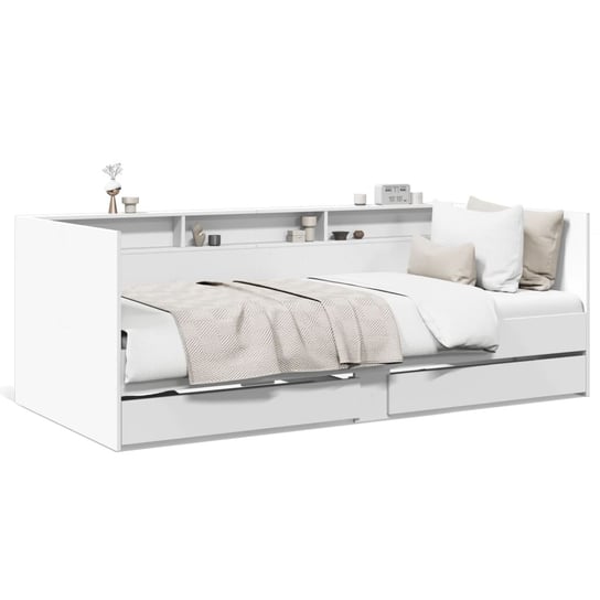 vidaXL Rama łóżka dziennego z szufladami, biała, 75x190 cm vidaXL
