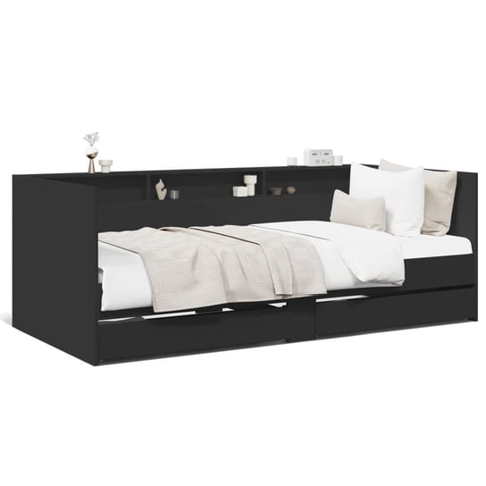 vidaXL Rama łóżka dziennego z szufladami, czarna, 100x200 cm vidaXL