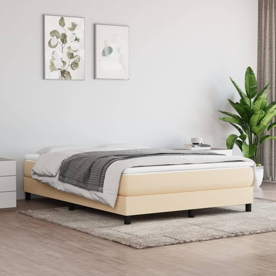 vidaXL Rama łóżka, kremowa, 140x190 cm, obita tkaniną vidaXL