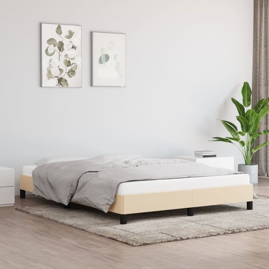 vidaXL Rama łóżka, kremowa, 140x200 cm, obita tkaniną vidaXL