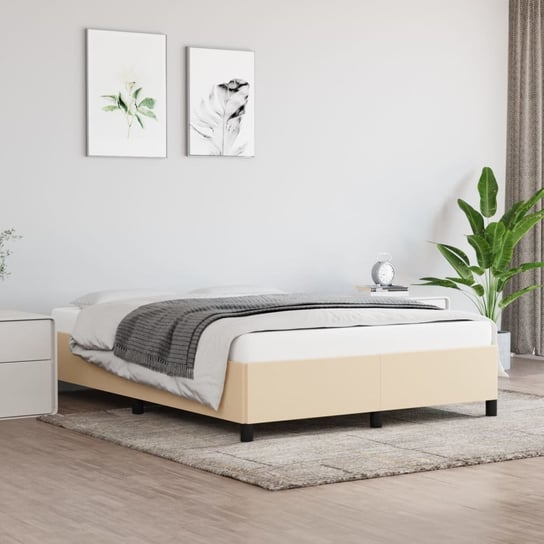vidaXL Rama łóżka, kremowa, 140x200 cm, obita tkaniną vidaXL