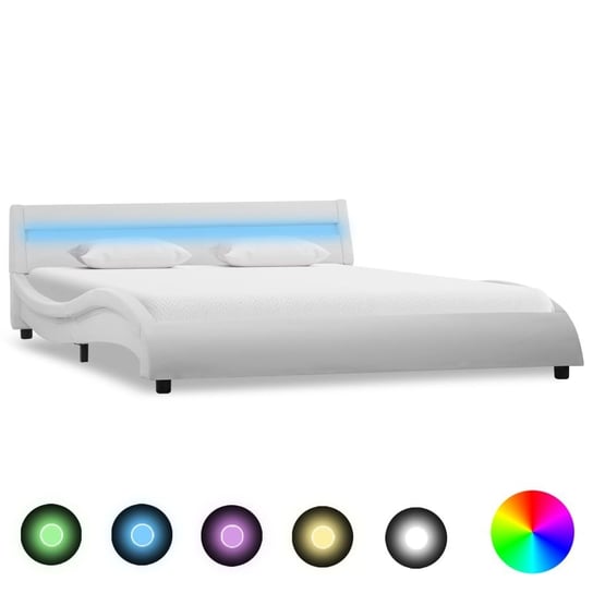 vidaXL Rama łóżka LED, biała, sztuczna skóra, 140 x 200 cm vidaXL