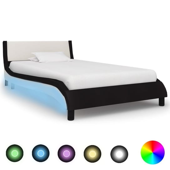 vidaXL Rama łóżka LED, czarno-biała, sztuczna skóra, 90 x 200 cm vidaXL