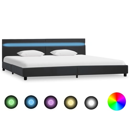 vidaXL Rama łóżka LED, szara, sztuczna skóra, 180x200 cm vidaXL