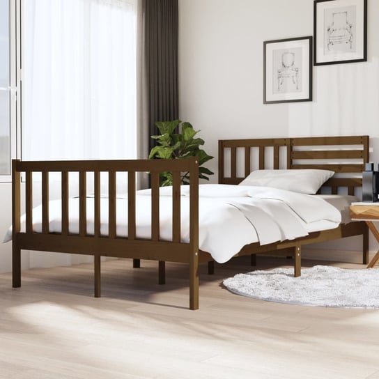 vidaXL Rama łóżka, lite drewno, brązowa, 135x190 cm, 4FT6, podwójna ELEM Garden Technic