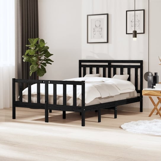 vidaXL Rama łóżka, lite drewno, czarna, 135x190 cm, 4FT6, podwójna vidaXL