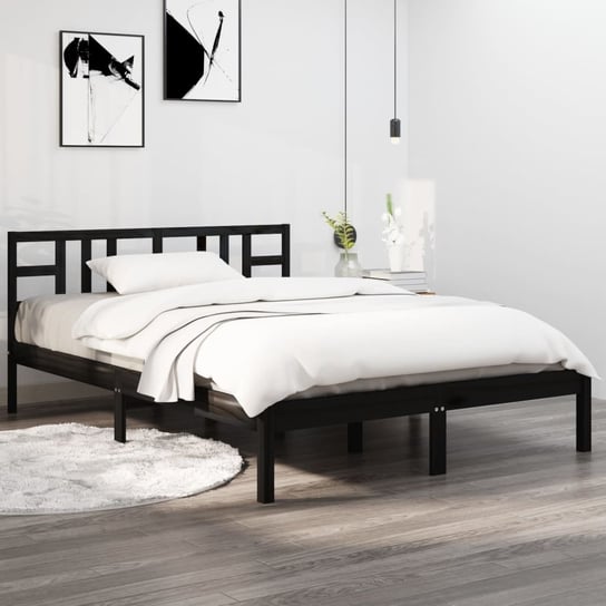 vidaXL Rama łóżka, lite drewno, czarna, 135x190 cm, podwójna vidaXL