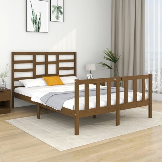 vidaXL Rama łóżka, lite drewno, miodowy brąz, 135x190 cm, podwójna vidaXL