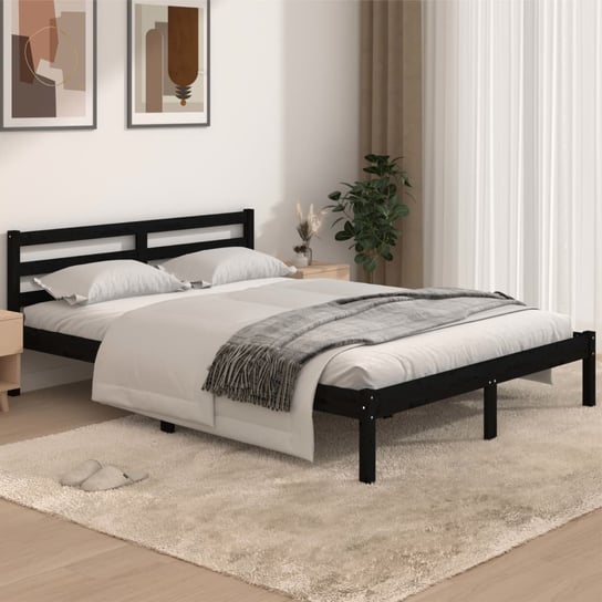 vidaXL Rama łóżka, lite drewno sosnowe, 140 x 190 cm, czarna vidaXL