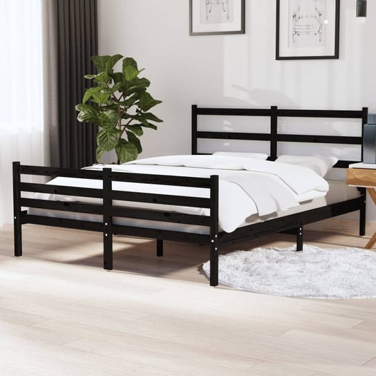 vidaXL Rama łóżka, lite drewno sosnowe, 140x190 cm, czarna vidaXL