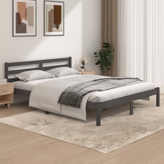 vidaXL Rama łóżka, lite drewno sosnowe, 150x200 cm, szara, King Size EH Excellent Houseware