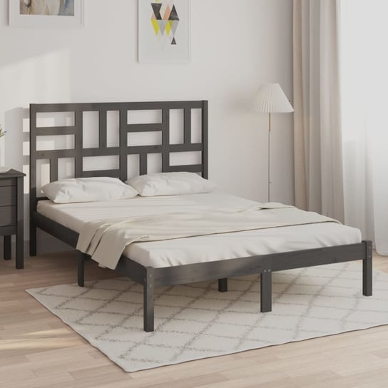 vidaXL Rama łóżka, lite drewno, szara, 135x190 cm, podwójna vidaXL