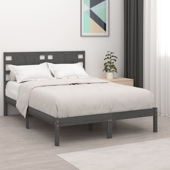 vidaXL Rama łóżka, lite drewno, szara, 135x190 cm, podwójna vidaXL