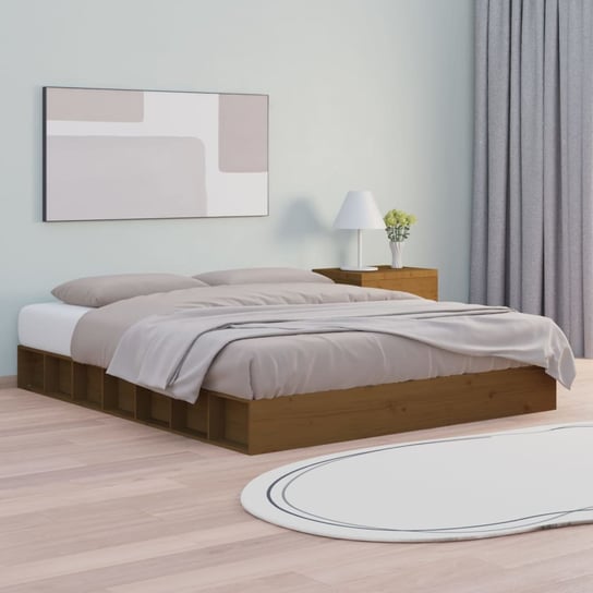 vidaXL Rama łóżka, miodowy brąz, 140 x 200 cm, lite drewno vidaXL